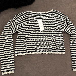 NWT Veronica Beard Knit Black White Stripe Sweater Crop 100% Cotton